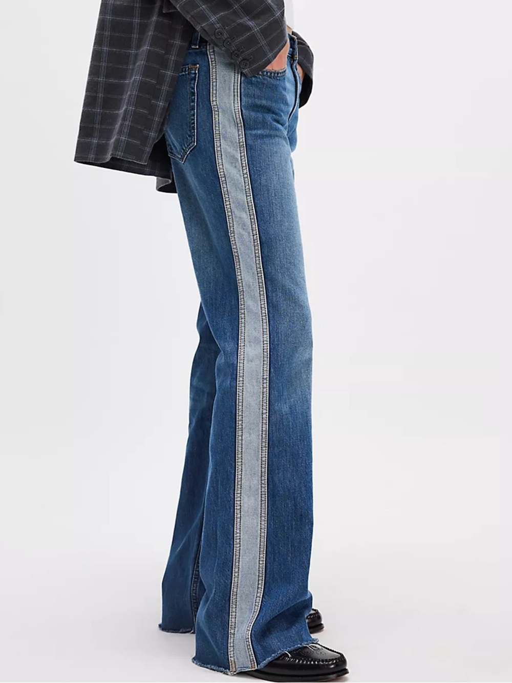 Re/Done Medium Blue Wide-Leg Jeans with Double Side Stripe